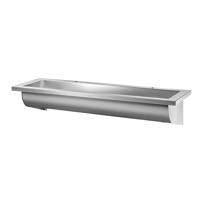 DELABIE CANAL wall-hung trough washbasin, length 1200 mm, two Ø22mm tap holes, right-hand waste