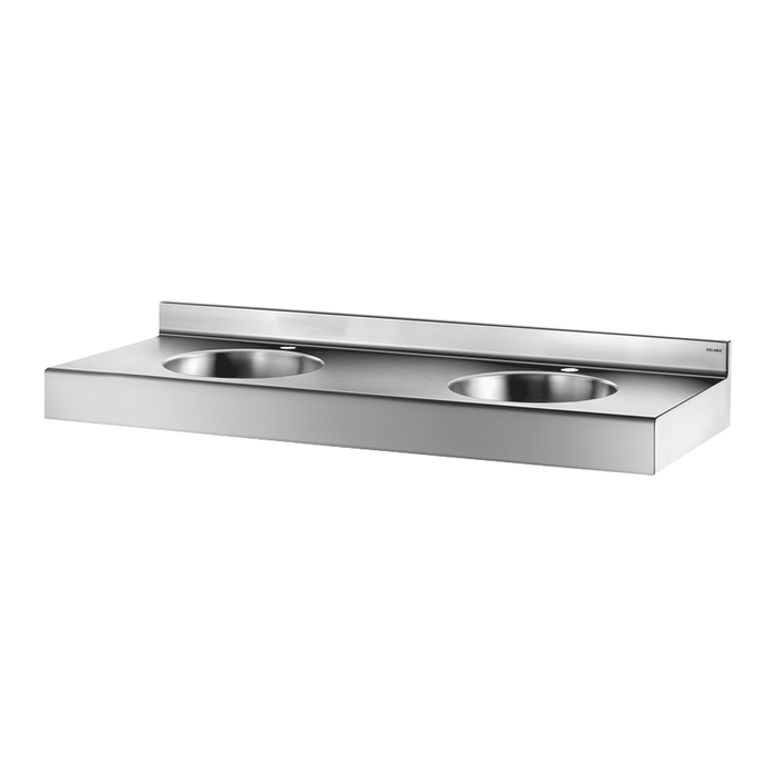 Lavabo collettivo sospeso DELABIE DUPLO RP, lunghezza 1200 mm, con fori Ø35