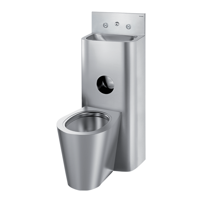Modul DELABIE KOMPACT TC, Waschtisch und Stand-WC mittig, Hinterwandmontage, vandalensicher