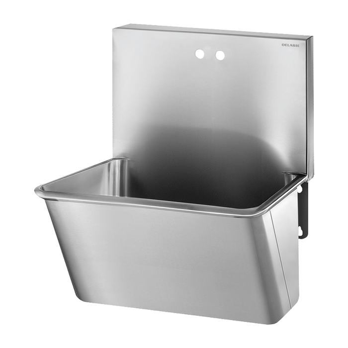 DELABIE wall-hung surgical scrub-up trough, length 700 mm, with high back splash, with two Ø22mm tap holes
