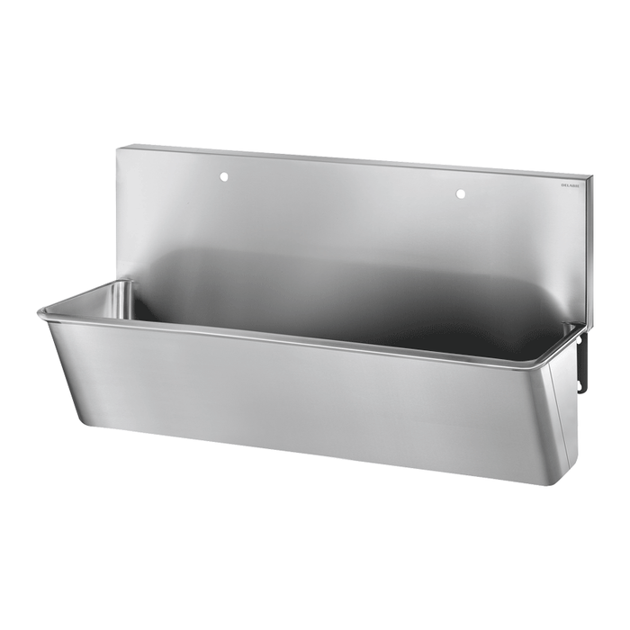 DELABIE wall-hung surgical scrub-up trough, length 1400 mm, with high back splash, with two Ø22mm tap holes