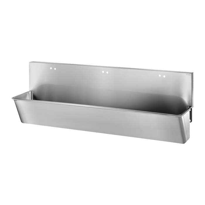 Lavabo chirurgical suspendu DELABIE, longueur 2100 mm, avec dosseret haut, avec six trous Ø22