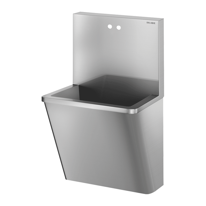 Lavabo chirurgical suspendu DELABIE HYGIENE, longueur 700 mm, avec dosseret haut, avec deux trous Ø22