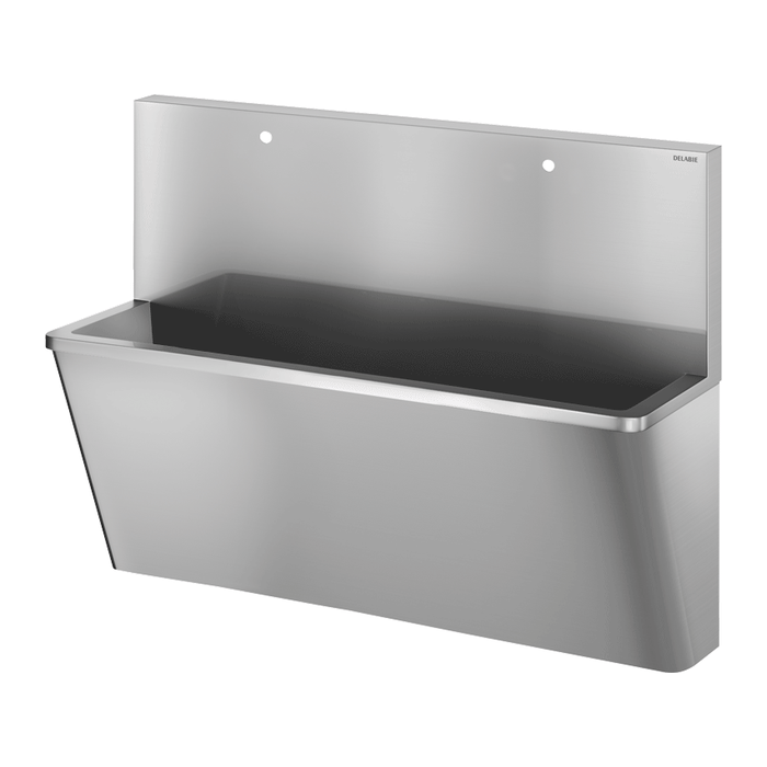 Lavabo chirurgical suspendu DELABIE HYGIENE, longueur 1400 mm, avec dosseret haut, avec deux trous Ø22