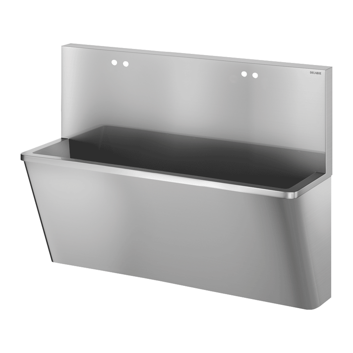 Lavabo chirurgico sospeso DELABIE HIGIENA, lunghezza 1400 mm, con alzatina alta, con quattro fori Ø22