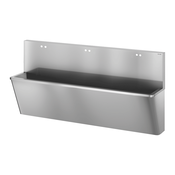 Lavabo chirurgico sospeso DELABIE HIGIENA, lunghezza 2100 mm, con alzatina alta, con sei fori Ø22