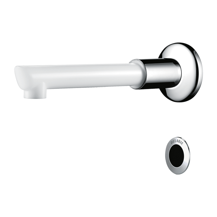 Grifo electrónico mural DELABIE TEMPOMATIC con caño de clip desechable BIOCLIP