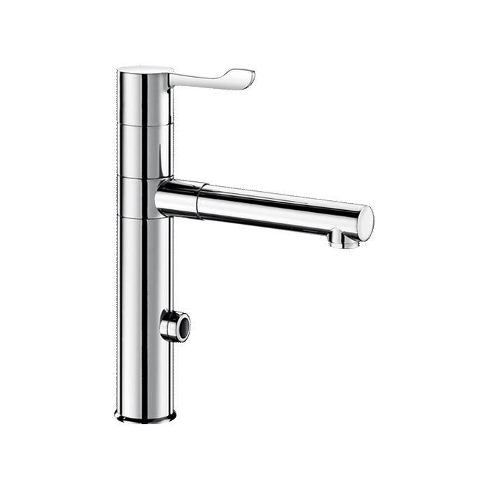Mezclador electrónico de repisa 230 V DELABIE TEMPOMATIC MIX con caño móvil y 2 caños de clip BIOCLIP de acero inoxidable