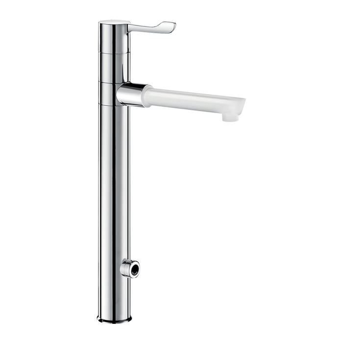 DELABIE TEMPOMATIC MIX 230V electronic deck-mounted tap for sink, with swivel spout and BIOCLIP disposable clip-on spout