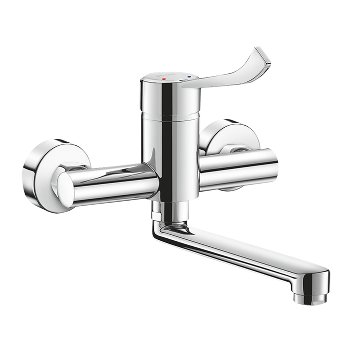 Miscelatore meccanico a parete DELABIE per lavabo, con bocca girevole L. 200 mm, eccentrici standard, maniglia HIGIENA