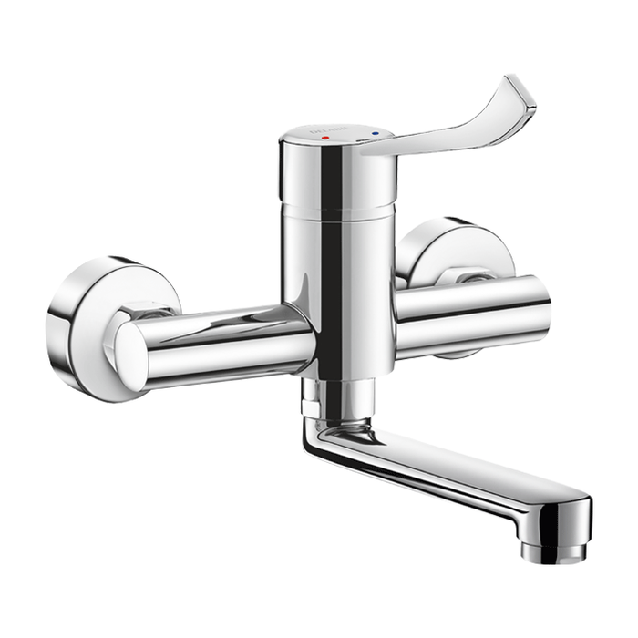 Miscelatore meccanico a parete DELABIE per lavabo, con bocca girevole L. 150 mm, eccentrici standard, maniglia HIGIENA