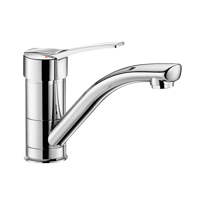 DELABIE mekanik ayakta duran lavabo bataryası, 100 mm yüksekliğinde hareketli ağızlıklı, tam kollu