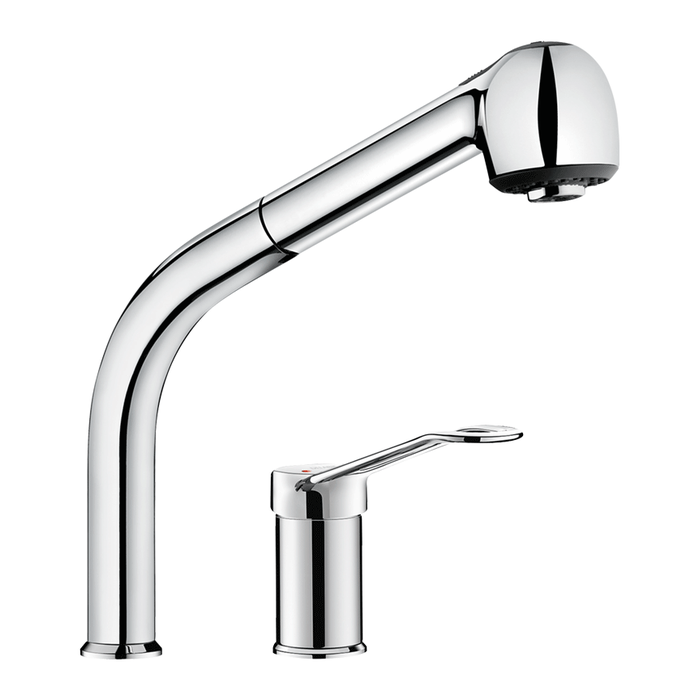 DELABIE sink mixer with pressure regulator and swivel column with pull-out handset
