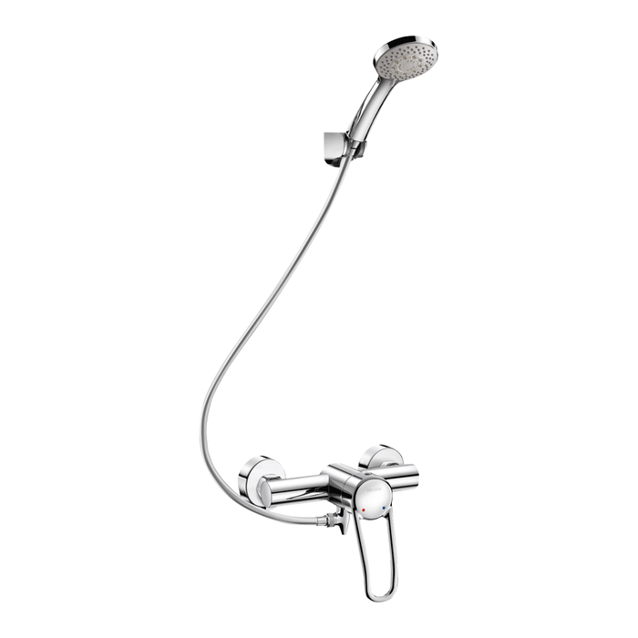 Set doccia autosvuotante con miscelatore DELABIE SECURITHERM 2739EPS con regolatore di pressione, eccentrici standard