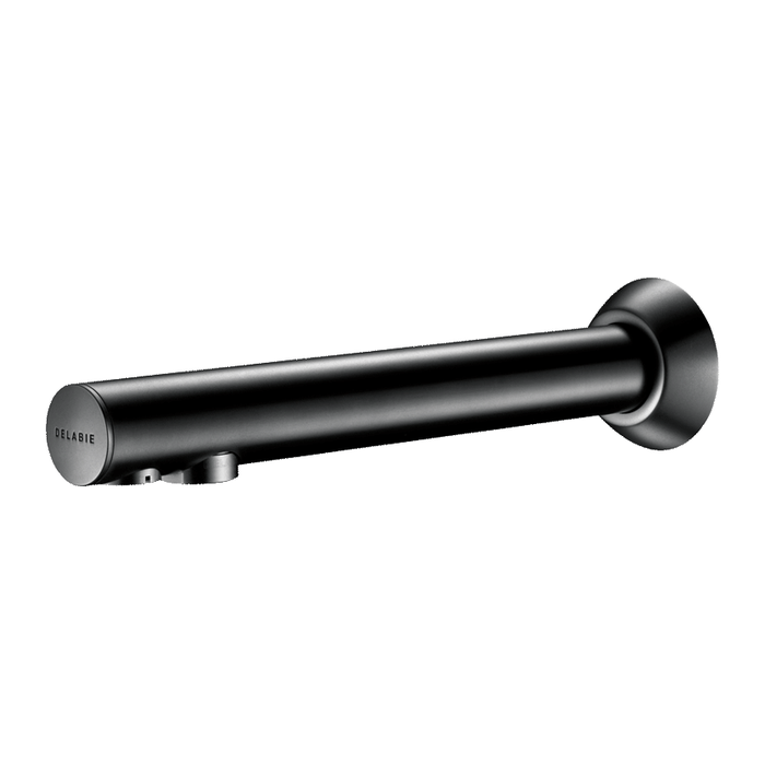 Inbyggd elektronisk ventil DELABIE BLACK BINOPTIC för tvättställ, Z3/8″, nätanslutning 230/12V med transformator, piplängd 200 mm, mattsvart