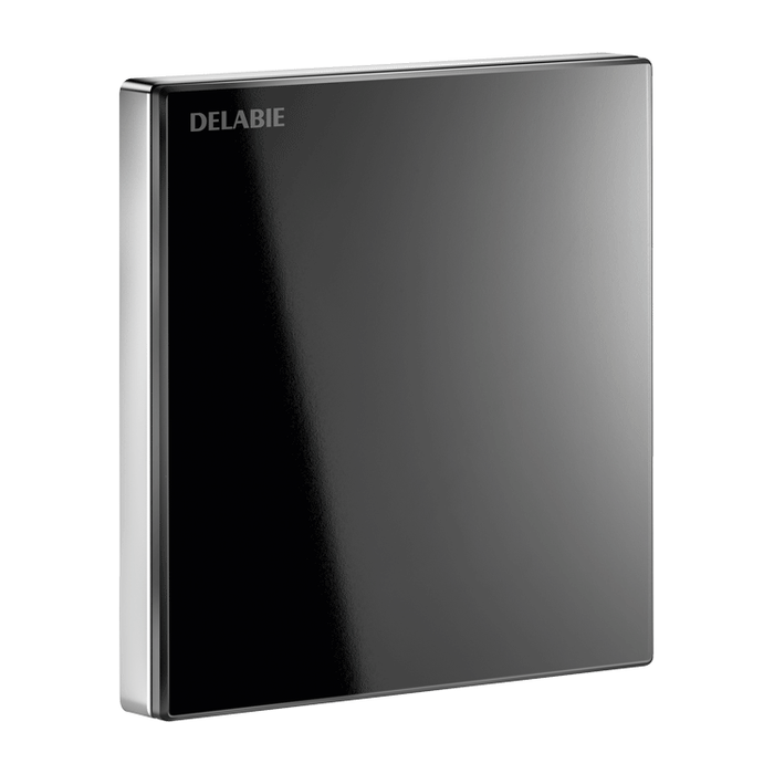 Placca di comando DELABIE TEMPOMATIC 4 per orinatoi, alimentazione a batterie CR123 6 V, vetro nero