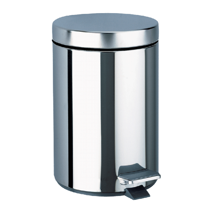 DELABIE round pedal bin, 3L, bright stainless steel