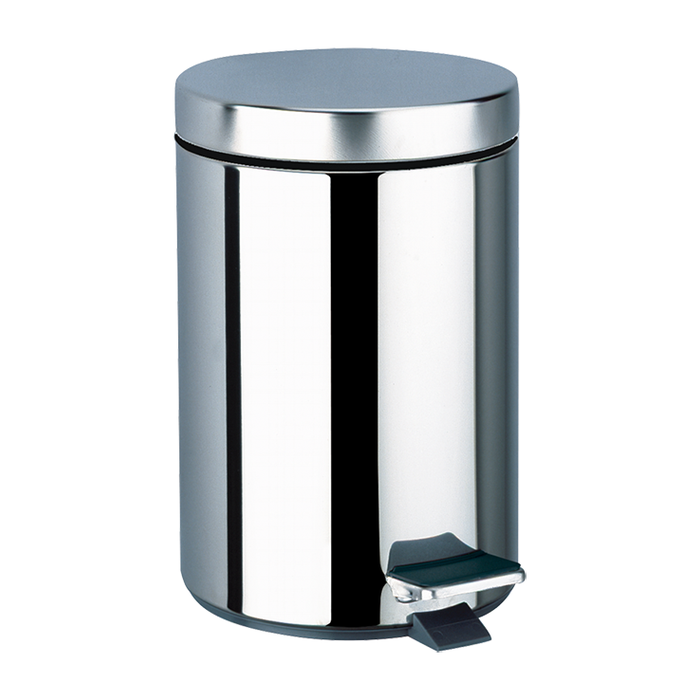 DELABIE round pedal bin, 5L, bright stainless steel