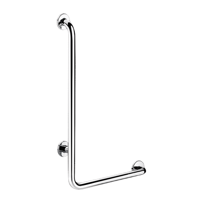 L-formet brusestøttegreb højre DELABIE for handicappede, Ø32, højde 750 mm, blank rustfri stål