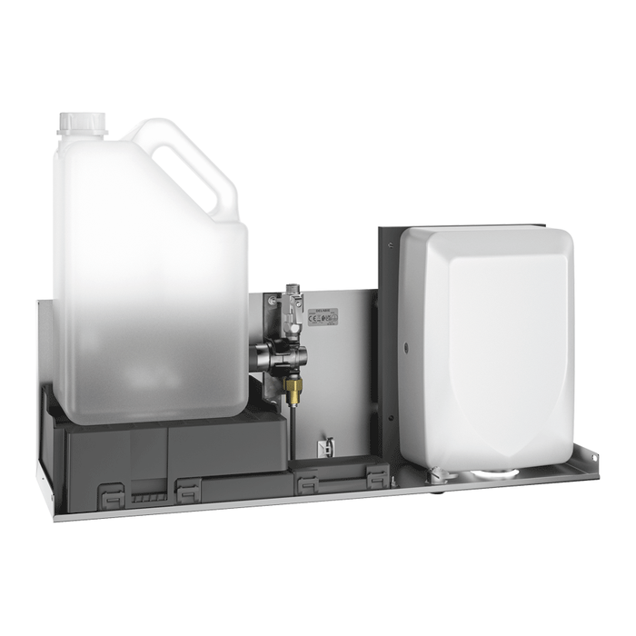 DELABIE 3-in-1 module for installation in cabinet, behind mirror, with electronic soap dispenser, electronic tap and hand dryer