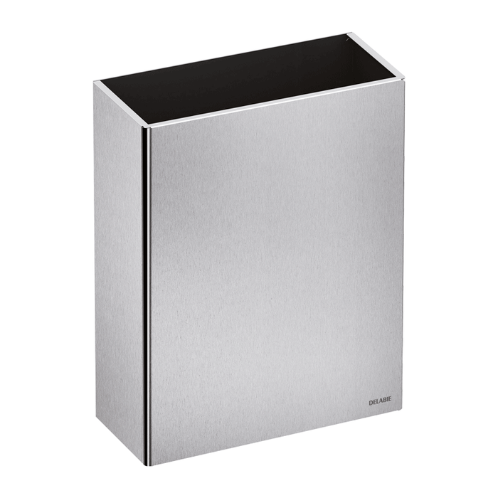 DELABIE wall-mounted rectangular 25L waste bin, without lid, satin stainless steel