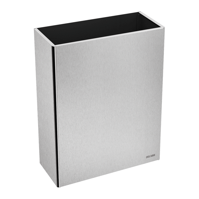 DELABIE wall-mounted rectangular 38L waste bin, without lid, satin stainless steel