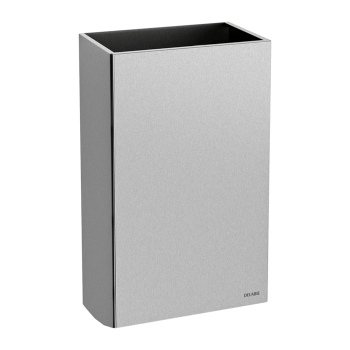 DELABIE wall-mounted rectangular 20L waste bin, without lid, satin stainless steel