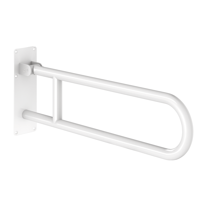 Uchylna poręcz łukowa DELABIE Basic, dla osób z niepełnosprawnością, Ø32, długość 760 mm, inox epoksyd biały