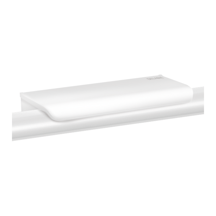Tablette pour savon ou gel douche, pour montage sur barre de douche DELABIE, couleur blanche