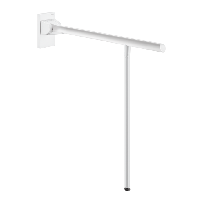 Vipbart støttegreb med støtteben DELABIE Be-Line®, for handicappede, Ø42, længde 650 mm, mathvid epoxy aluminium