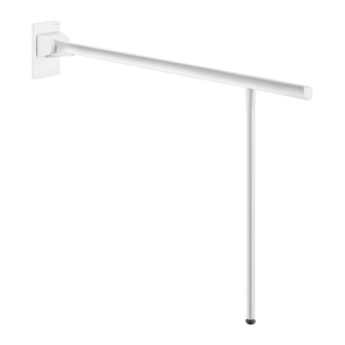 Vipbart støttegreb med støtteben DELABIE Be-Line®, for handicappede, Ø42, længde 850 mm, mathvid epoxy aluminium