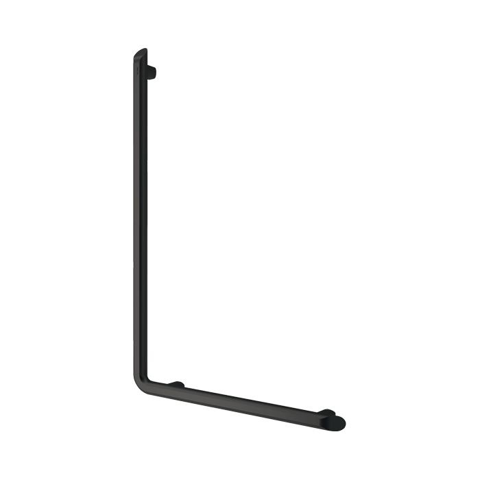 L-formet brusestøttegreb DELABIE Be-Line®, for handicappede, Ø35, højde 750 mm, matsort epoxy aluminium