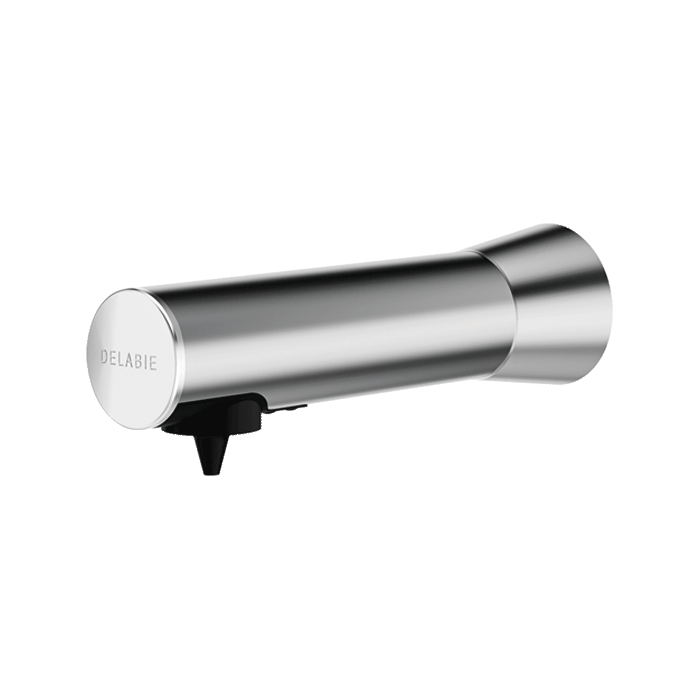 Distributore elettronico di sapone liquido o schiuma a parete DELABIE BINOPTIC, serbatoio 1 L, alimentazione di rete 230/6 V con trasformatore, inox satinato
