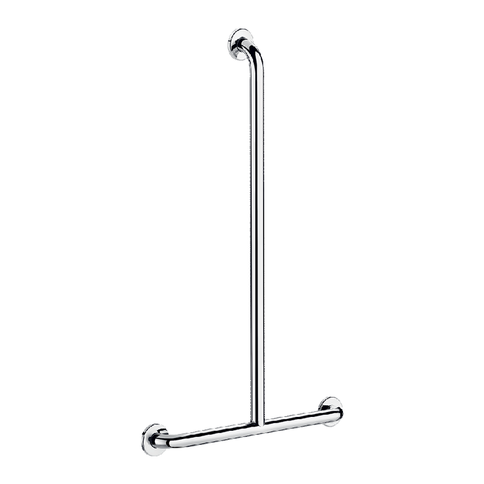 T-formet brusestøttegreb DELABIE, med fast lodret stang, for handicappede, Ø32, højde 1150 mm, blank rustfri stål