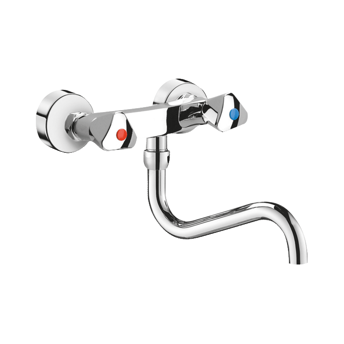 Mechanische wandkraan voor spoelbak DELABIE, draaibare uitloop lengte 200 mm