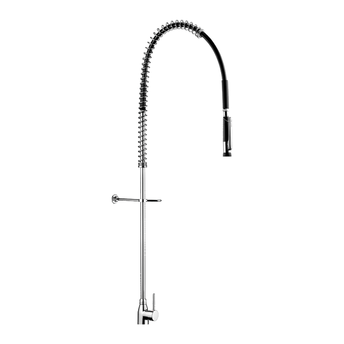 Black DELABIE pre-rinse set with single-hole deck-mounted mixer with lever handle, with spray head, without draw-off tap