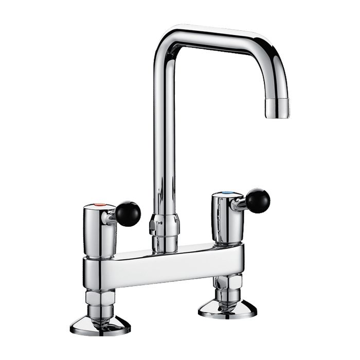 Tweegats staande kraan DELABIE, 60 L/min, draaibare uitloop op hoogte 220 mm en lengte 200 mm