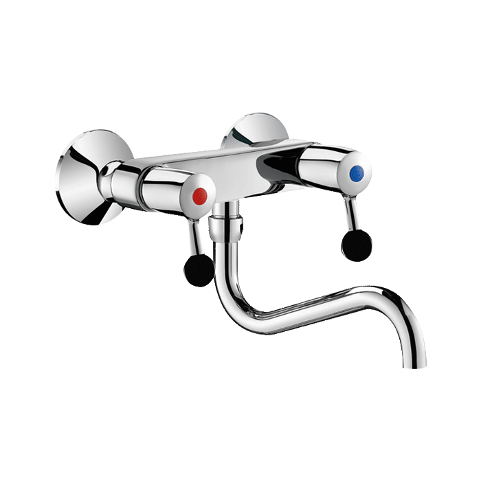 Zweiloch-Wandbatterie DELABIE, 60 L/min, schwenkbarer unterer Auslauf Länge 200 mm