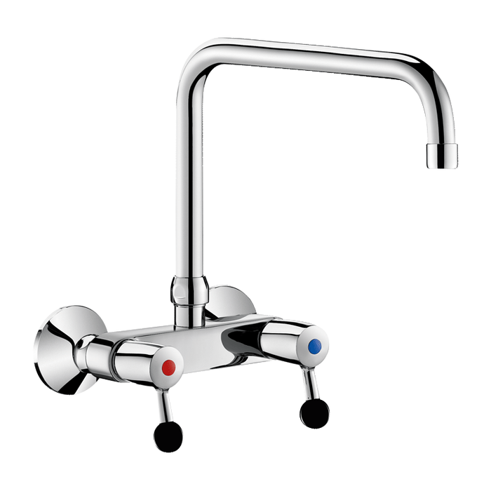 Ścienna bateria dwuotworowa DELABIE, 60 L/min, ruchoma górna wylewka długości 300 mm