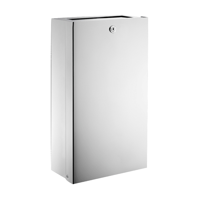 DELABIE 16L wall-mounted waste bin, with flap and lock, bright stainless steel