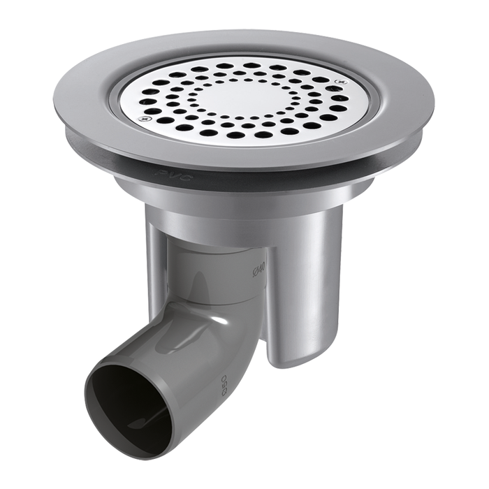 DELABIE floor drain for soft and vinyl floors, Ø114 stainless steel grid, horizontal Ø50 outlet