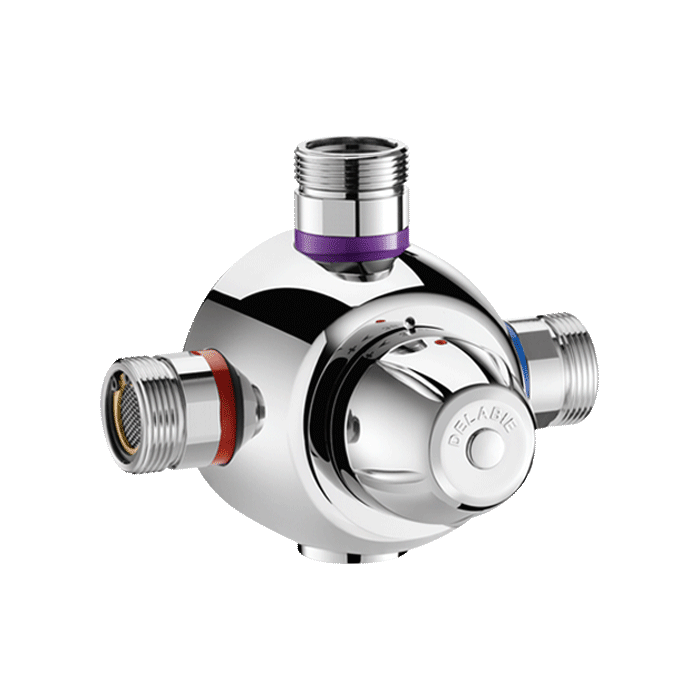 Centrální termostatický směšovač DELABIE PREMIX CONFORT, Z1″1/4, 140 L/min, 180 × 107 × 26 mm