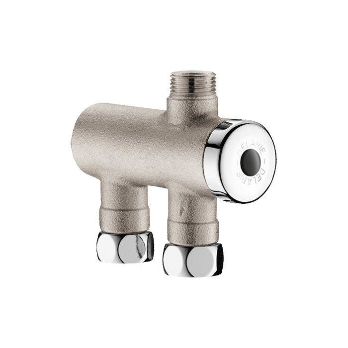 Termostatický směšovač DELABIE PREMIX NANO, přípojky W3/8″ a výstup Z3/8″, niklované tělo