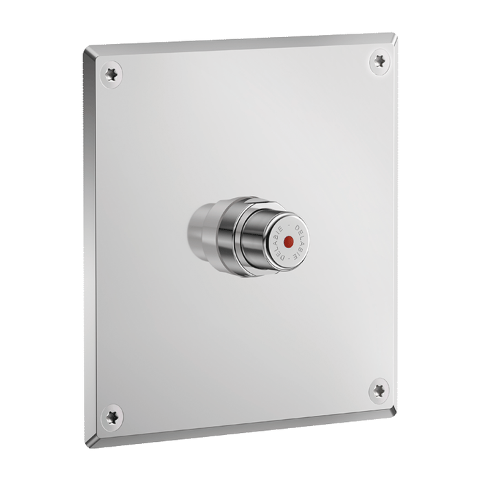 DELABIE TEMPOSTOP concealed time flow shower valve, 30 sec flow, with 160 x 160mm stainless steel plate and chrome-plated brass push-button
