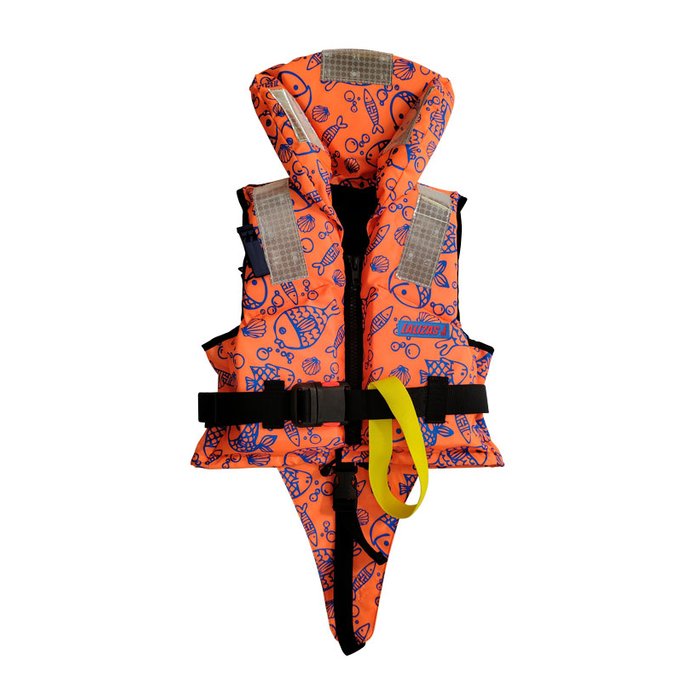 LALIZAS 150N redningsvest til børn 15 - 30 kg, fluo-orange med havmotiv