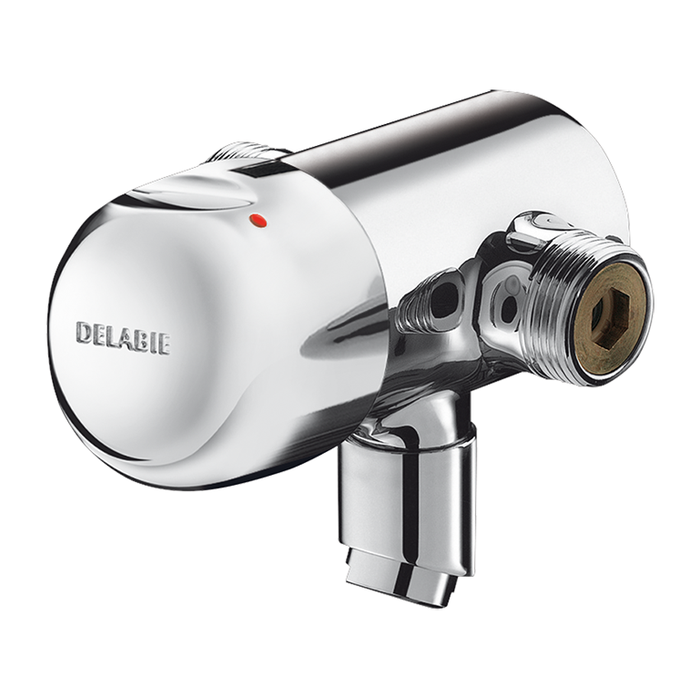 Mitigeur temporisé mural DELABIE TEMPOMIX pour lavabo, M3/4″, écoulement 7 s, avec bouton-poussoir/manette, avec bec fixe court