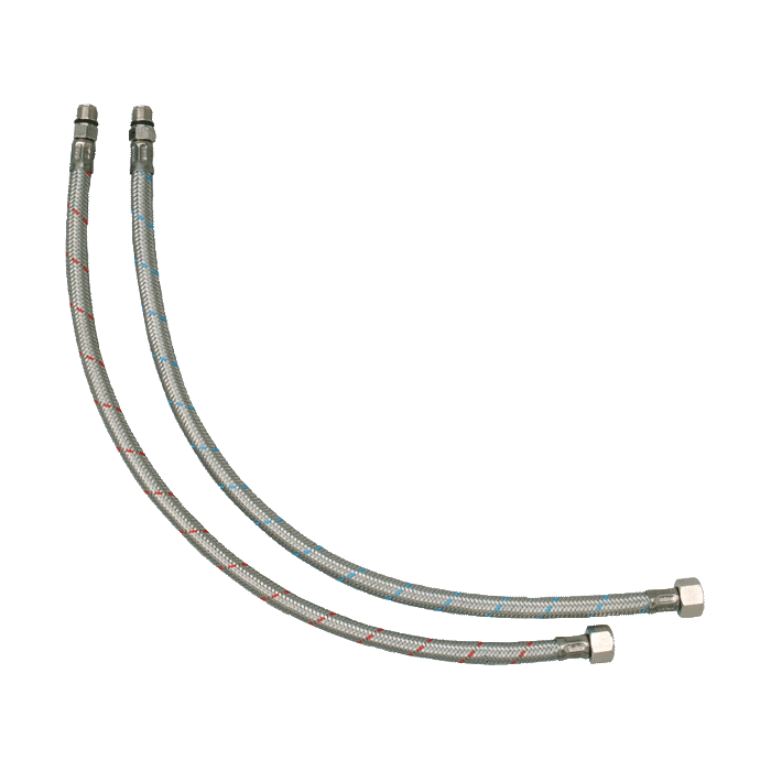 PEX slang W3/8″ DELABIE, Z10 × 1, lengte 660 mm, voor de voeding van sanitaire armaturen, gevlochten RVS, 2 stuks
