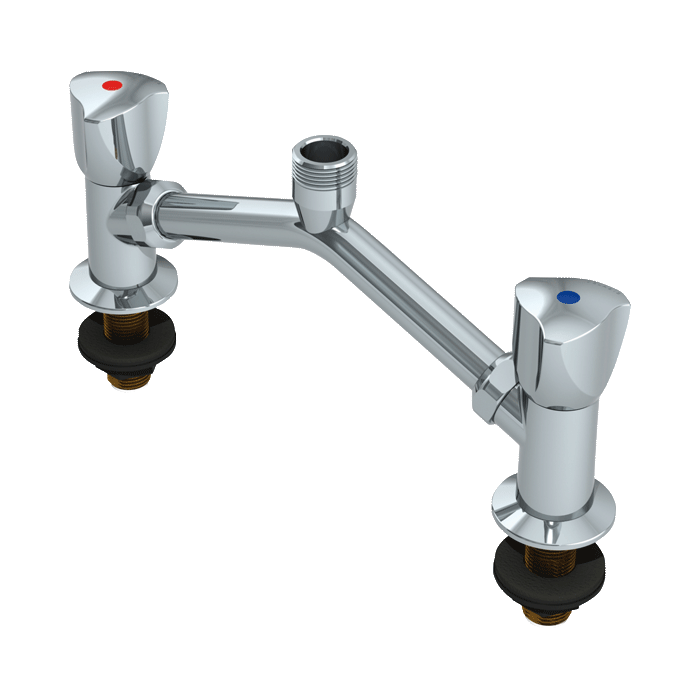 Sub-assembly for pre-rinse sets with two-hole deck-mounted mixer and for standalone two-hole deck-mounted DELABIE mixers