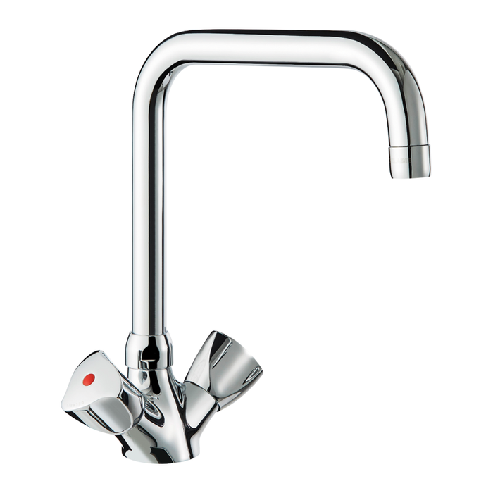 Eengats staande kraan DELABIE, 45 L/min, draaibare uitloop op hoogte 190 mm en lengte 200 mm, knoppen