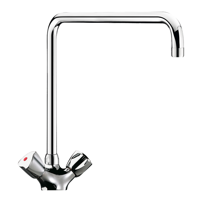Eengats staande kraan DELABIE, 45 L/min, draaibare uitloop op hoogte 290 mm en lengte 200 mm, knoppen